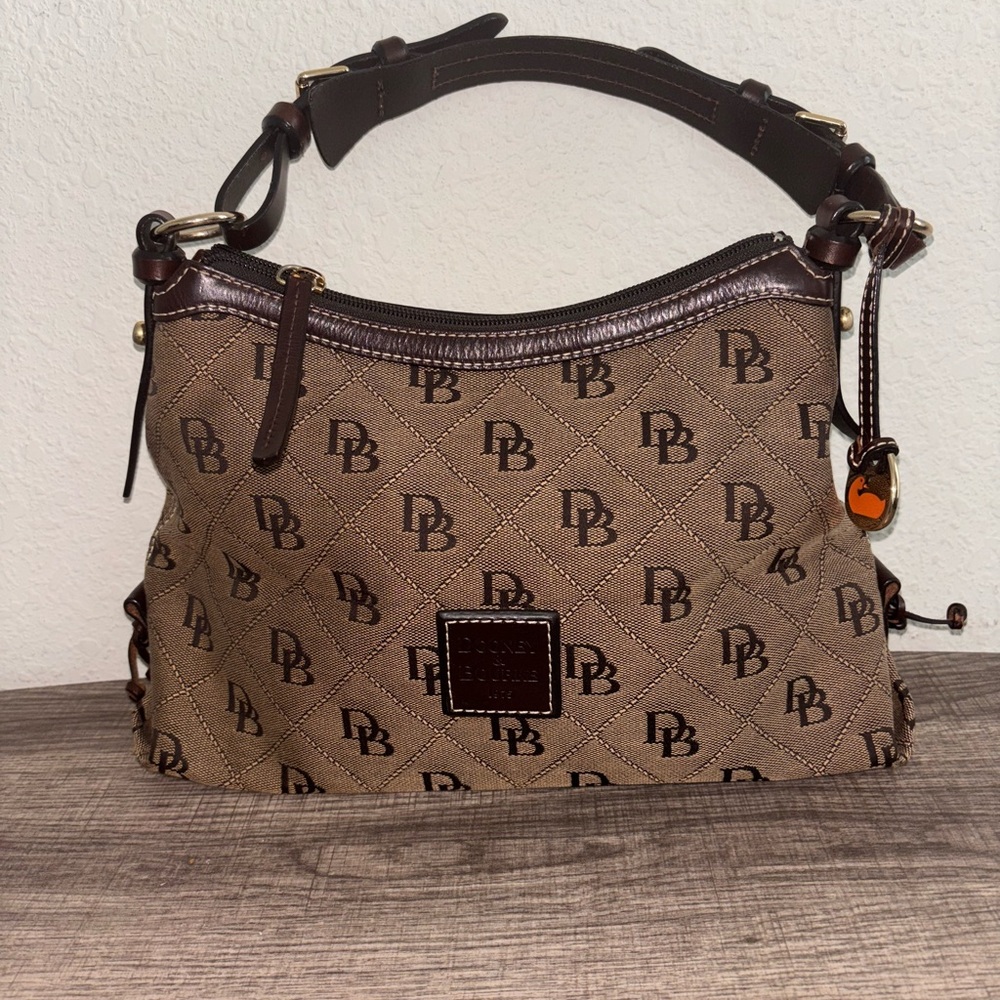 Dooney & Bourke Monogram Shoulder Bag Brown Leather Trim